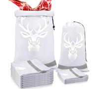 Locmeo 10 Pcs Game Bags for Hunting Reusable Lightweight Waterproof Heavy Duty Wild Game Meat Bags with Reflective Tags Durable Washable Backcountry Big Hunting Bag for Elk Caribou Deer(White,S + L)