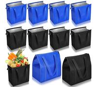 Locmeo 10 Pcs Insulated Bags Large Shopping Insulated Reusable Grocery Bags Thermal Cooler Bag Insulated Tote Bags with Zippered Top for Hot Cold Food Delivery Refrigerator Pizza, Blue and Black