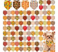 Locmeo 100 Pcs Fall Dog Bandanas Bulk for Dogs Pumpkin Adjustable Triangle Scarf Autumn Maple Leaf Washable Bibs Handkerchief Outfit for Medium Small Puppy Cat Pet Thanksgiving Day Grooming