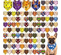 Locmeo 100 Pcs Halloween Dog Bandanas Bulk for Dogs Jack O Pumpkin Adjustable Triangle Scarf Ghost Witch Washable Bibs Handkerchief Outfit for Medium Small Puppy Cat Pet Halloween Nightmare Grooming