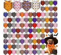 Locmeo 100 Pcs Halloween Dog Bandanas Bulk Ghost Pumpkin Triangle Scarf Bibs Handkerchief Outfit for Medium Small Puppy Cat Pet Accessories Festival Holiday Birthday Party Costume