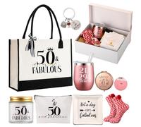 Locmeo 11 Pcs 50th Birthday Gifts Sets for Women Include Tote Bag Makeup Bag Wine Tumbler Scented Candle Ring Tray Keychain Socks for Mom Wife Sister Coworker Happy 50 Birthday Gifts(1974 50th)