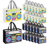Locmeo 12 Pcs 24 Pcs 80s90s Party Favor Bags Non Woven Retro Radio Grocery Bags for Hip Hop Birthday Disco Rock Party (Black,Yellow)