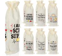 Locmeo 12 Pcs Teacher's Day Gifts Wine Bags Double-sided Printed Appreciation Gift Bags for Educators, Natural Linen Color, Drawstring Closure, Ideal for Teacher's Day, Graduation, School Events