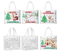 Locmeo 18 Pcs Merry Christmas Color Your Own Tote Bags 10 x 7 in Canvas Snowman Christmas Treat Bag DIY Winter Crafts Coloring Gift Totes Reusable Party Favor with Handle for Xmas Party Supplies