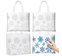 Locmeo 18 Pcs Snowflake Color Your Own Tote Bags 10 x 7 In Canvas Frozen Chirstmas Treat Bag DIY Winter Crafts Coloring Gift Totes Reusable Party Favors with Handle for Xmas Party Supplies