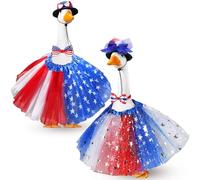 Locmeo 2 Set Independence Day Goose Outfit 4th of July Patriotic Hats Flag Bowties Costume for 23" Cement Plastic Porch Goose, Colorful, One Size (Adjustable up to 23 inches)
