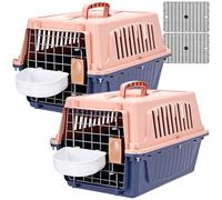 Locmeo 2 Set Pet Carrier for Small Dogs and Cat Carriers, Hard Shell Plastic Dog Crate with Bowl and Cooling Pad Fully Breathable Portable Kennel for Small Pet Travel Camp Supplies