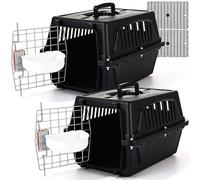 Locmeo 2 Set Pet Carrier for Small Dogs and Cat, Hard Shell Plastic Dog Crate with Bowl and Cooling Pad Fully Breathable Portable Kennel for Small Pet Travel Camp(Black,18.9 x 12.6 x 11.8 Inch)