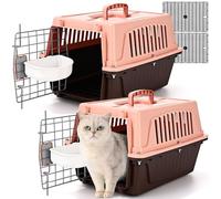 Locmeo 2 Set Pet Carrier for Small Dogs and Cat, Hard Shell Plastic Dog Crate with Bowl and Cooling Pad Fully Breathable Portable Kennel for Small Pet Travel Camp (Brown,18.9 x 12.6 x 11.8 Inch)