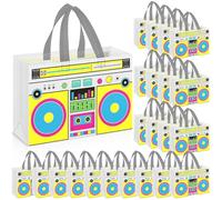 Locmeo 24 Pcs 80s90s Party Favor Retro Radio Bags Back to the 1980 Non Woven Grocery Bags Hip Hop Candy Treat Gift Bag for 80s90s Theme Birthday Disco Rock Party Supplies Decoration(Yellow)