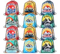 Locmeo 24 Pcs Nonwoven Drawstring Backpacks Bulk Christian Religious Bible Verse Bags for Boy Girl Church, Stylish Color, 12.99 x 15.67 inches, Religion