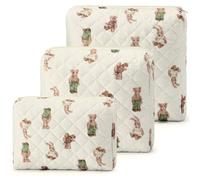 Locmeo 3 Pack Diaper Bag Organizer Pouch Set Quilted Cotton Cute Bear Diaper Pouches Fabric Coquette Cosmetic Makeup Bag Set Soft Toiletry Bags Travel Organizer Bags for Women and Girls