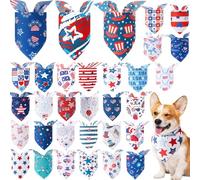 Locmeo 32 Pcs 4th of July Dog Bandanas Pets Patriotic Dog Bandanas Gifts Independence Day Pet Scarf Washable Triangle USA Bibs American Flag Patriotic Adjustable Kerchief Accessories Scarves