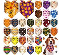Locmeo 32 Pcs Halloween Dog Bandanas Bulk Reversible Triangle Dog Scarf Pumpkin Spider Bat Ghost Pet Bandana Bibs Handkerchief for Small Medium Large Dogs Puppy Halloween Holiday Birthday Party Supply
