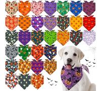 Locmeo 32 Pcs Halloween Dog Bandanas Bulk Reversible Triangle Dog Scarf Pumpkin Spider Bat Ghost Pet Bandana Bibs Handkerchief for Small Medium Large Dogs Puppy Halloween Holiday Birthday Party Supply
