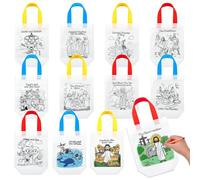 Locmeo 36 Pcs Christian Bible Stories DIY Coloring Bags Reusable Art Goodie Bags Graffiti Gift Bags for Kids Drawing Color Your Own Bag for Church Sunday School Birthday Crafts Party Favors Supplies