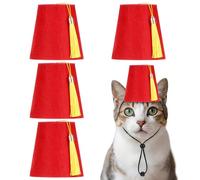 Locmeo 4 Pcs Fez Hat for Pet Red Turkish Style Hat with Golden Tassel