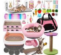 Locmeo 40 Pcs Kitten Starter Kit for Indoor Cats: Pink, Practical Cat Starter Kit with 40 Pieces Including Toys, Litter Box, Collars, Bed & More for Kitten Supplies Accessories Welcome Gift