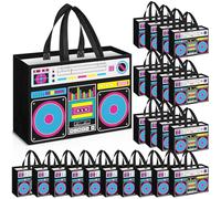 Locmeo 50 Pcs 24 Pcs 80s90s Party Favor Bags Non Woven Retro Radio Grocery Bags for Hip Hop Birthday Disco Rock Party (Black)