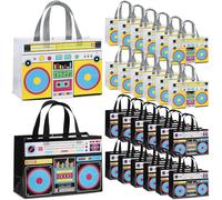 Locmeo 50 Pcs 24 Pcs 80s90s Party Favor Bags Non Woven Retro Radio Grocery Bags for Hip Hop Birthday Disco Rock Party (Black,Yellow)
