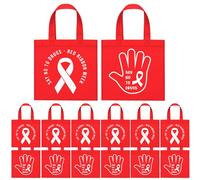 Locmeo 60 Pcs Red Ribbon Week Gifts Bulk Say No to Drugs Non-woven Tote Bags Drug Awareness Reusable Bags with Handles