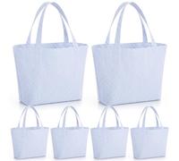 Locmeo 6pcs Mini Seersucker Canvas Tote Bag Bulk for Women 7.9 x 8.7 x 3.3