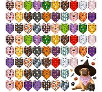 Locmeo 72 Pack Halloween Dog Bandanas Bulk Triangle Pet Scarfs with Pumpkin Skeletons Bat Ghost, Adjustable Bib Scarf Handkerchief Holiday Pet Bandana Costume Accessories for Small Medium Large Dogs