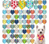 Locmeo 72 Pack Summer Bandanas for Dog Bulk Triangle Pet Scarfs with Fruits Flamingos, Adjustable Bib Scarf Handkerchief Holiday Pet Bandana Costume Accessories for Small Medium Large Dogs