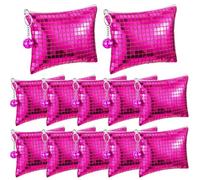 Locmeo Disco Cosmetic Bags Portable Glitter Sequin Mirror Makeup Organizer with Zipper, Suit for Bachelorette, New Years Eve, 70s, 80s, 90s Disco Party Favors, Rose Red