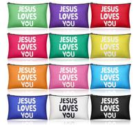 Locmeo Jesus Loves You Christian Makeup Bags Canvas Cosmetic Bags with Zipper Christian Pencil Pouch Bible Verse Toiletry Pouch Religious Appreciation Gifts for Women, Bright Color, Clear