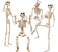 LOCOLO 4-Pack 15.7 Inches Halloween Skeleton with Movable/Posable Joints, Plastic Skeleton for Halloween Decoration,White