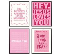 Locomiss Pink Y2K Christian Bible Verse Scripture Jesus Wall Art Decor | Bible Posters For College Dorm Bedroom Teen Girl Room Decor, His Mercies are New Every Morning, 8x10 Unframed Set Of 4