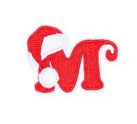 Locomo Individual Christmas Letter Iron On Patch Sew Patch Santa Claus Xmas Hat Alphabet Capital Embroidered Name Badge for T-Shirt Backpack Jersey Jacket