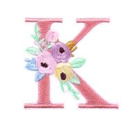 Locomo Individual Floral Letter Iron On Patch Alphabet Sew On Patch Embroidered Flower Elegant Capital A-Z Name Badge for DIY Jacket Coat Backpack Decoration