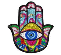 LOCOMO Large Hamsa Eye Hand of Fatima Sequin Iron On Patch Sew On Patch Sparkling Coloful DIY Applique Motif for Kid Adult Clothing Jacket Backpack Decoration