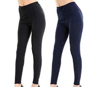 LOCOMO Leggings Women's 2 Pack Pinstripe Striped Leggings Elastic Stripe Elegant