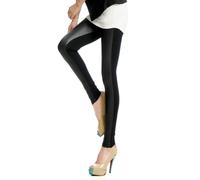 Locomo Women Half Faux Leather Front Lycra Back Footless Legging Tregging Tight Skinny Slim FFT040 One Size (Small to Medium) Black