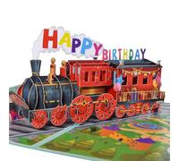 Locomotive Pop Up Happy Birthday Greeting Card, love Gift for Adults and Kids with Blank Note Card & Envelope, Foldable Celebration Cards for Daughter, Son, Mom, Dad, Friend, Children
