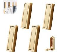LOCPUFF Foldable Hooks Wall Mount, Retractable Heavy Duty Wall Hooks for Hanging Coats Towels Backpacks Bags Brushed Gold Towel Hooks in The Bathroom,Closet,Entryway,Pool and Kitchen (Gold A 4pcs)