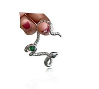 Locrccl Brass Snake Ear Cuff Earrings for Women, Unisex, No Piercing, Adjustable, Three-Dimensional, Cool Green CZ Earrings