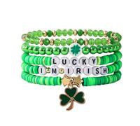 Locrccl St.Patrick's Day Bracelet for Women,Good Lucky Clover Shamrock Charm Bracelets Handmade Nature Stone Jade Beaded Stretch Green Bracelet Irish Outfit Holiday Jewelry, adjustable, Cotton, no