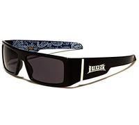 LOCS Black Harcore 58 Blue Bandana Inside Sunglasses + Free Micro Fiber Bag, Black / Blue Bandana Inside, Dimensions: 1.5h x 5.5w