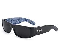Locs Mens Hardcore Gafas De Sol Fashion Wrap Around Sunglasses with Bandana Print Inside - Free Microfiber Bag - Several Colors Available! (Black - Blue Inside), Black-smoke, One Size