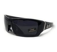 Locs Men's Rectangular Hardcore Black Wrap 63mm Sunglasses (Cursive Logo), Black With Cursive Logo, 63 mm