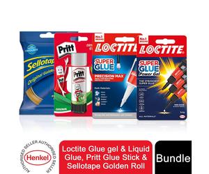 Loctite Super Glue, Pritt Glue Stick & Sellotape Original Golden Tape