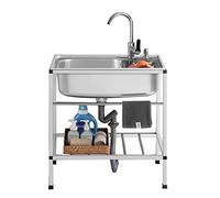 Single Bowl Utility Sink Commercial Stainless Steel Kitchen Sink with Faucet, Free Standing Oversized Sink for Laundry, Garage, Indoor Outdoor