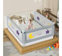 locwanot 3-Piece Adjustable Bed Rail for Toddlers, King Size Baby Bed Safety Guard, Sturdy and Extra Long Toddler Bed Fence, Lifting Design with Cartoon Pattern, Ideal for Child's Bed, Durable Steel