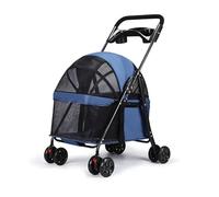 locwanot Lightweight 4-Wheel Dog & Cat Stroller - Portable Folding Pet Carrier with Cup Holder, Visible Window - Perfect for Medium & Small Dogs and Cats, Ideal for Outdoor Travel Navy Blue