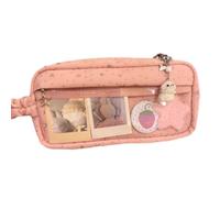 locwanot Star Pencil Case, Extra Large Capacity Pencil Pouch with Zipper, Quilted Soft Fabric Pen Bag with Transparent Window DIY Storage for School Supplies Pink